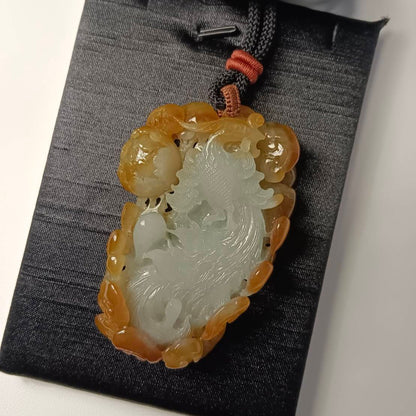 #554 GIA Certified Natural Translucent Red Burma Jadeite, Phoenix Pendant