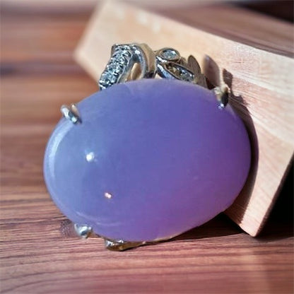 #107 High-End GIA Certified Natural Lavender Burma Jadeite Jade Ring with 18K White Gold and Diamonds Setting