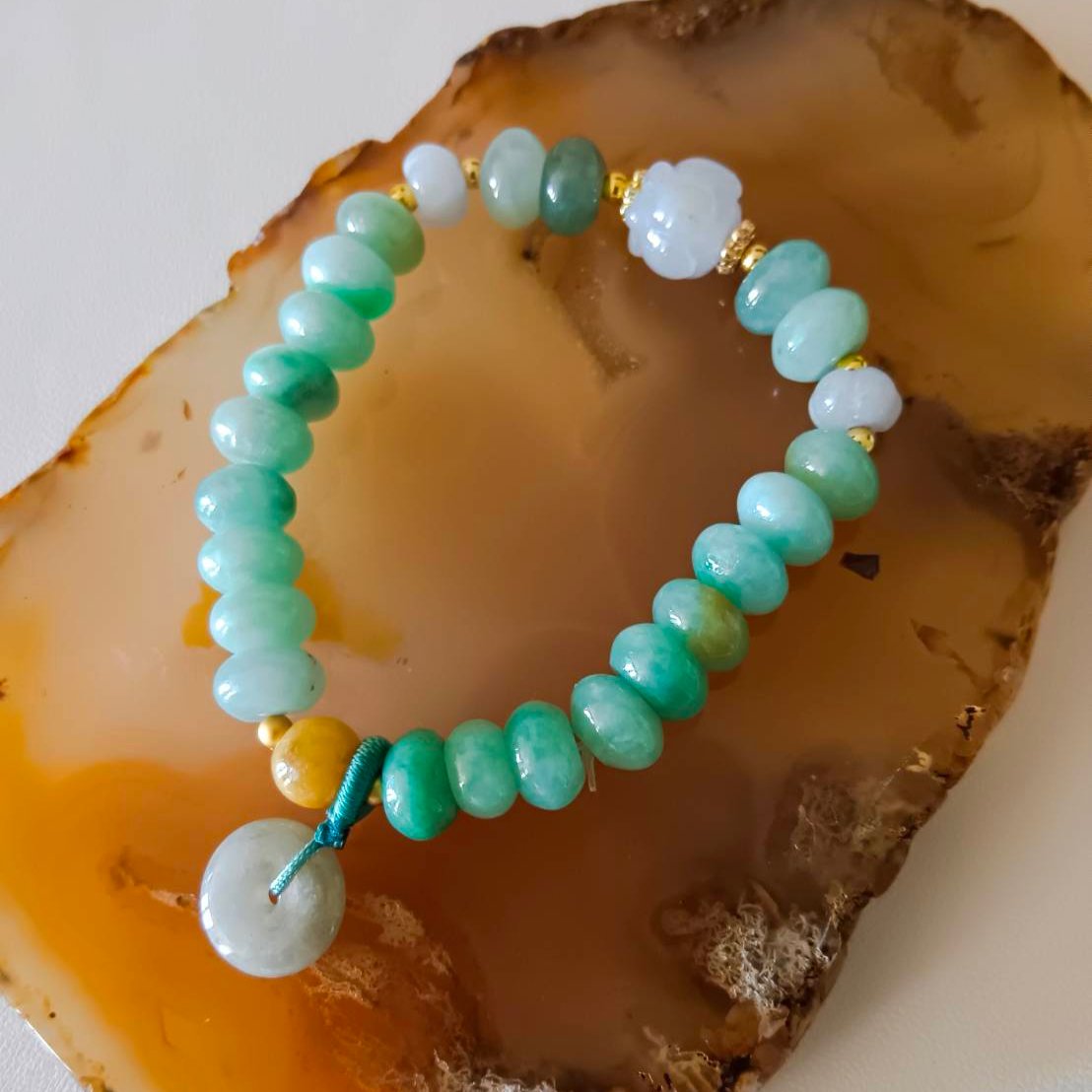 #97 Mason-Kay Certified Greenish Designer Jadeite Jade Bead Bracelet, 7.7~9.2 mm