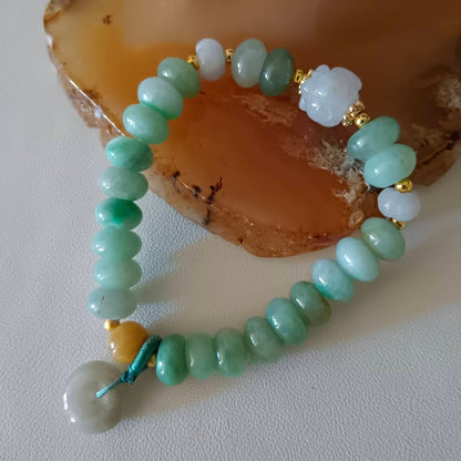 #97 Mason-Kay Certified Greenish Designer Jadeite Jade Bead Bracelet, 7.7~9.2 mm