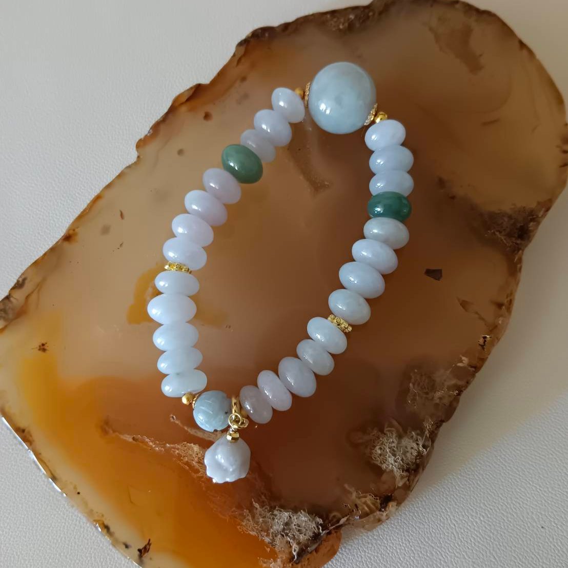 #98 Mason-Kay Certified Lavender Designer Jadeite Jade Bead Bracelet, 8~13 mm