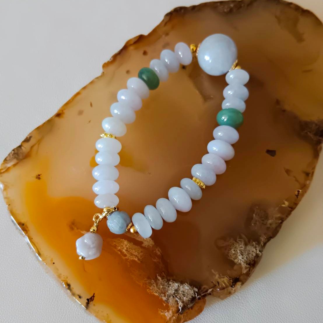 #98 Mason-Kay Certified Lavender Designer Jadeite Jade Bead Bracelet, 8~13 mm