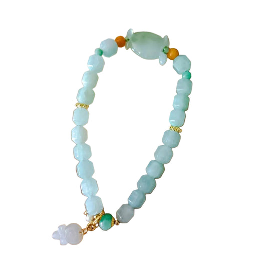 [Little Jade Pavilion]  #191 Mason-Kay Certified Natural Jadeite Jade Designer's Candy Bead Bracelet
