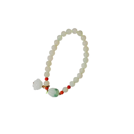 [Little Jade Pavilion] #266 Mason-Kay Certified Light Green Bunny Jadeite Jade Designer's Bead Bracelet