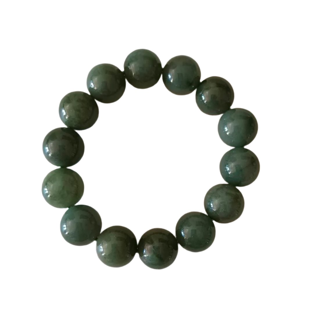 #516 Mason-Kay Certified Green Jadeite Jade Bead Bracelet, ~14 mm beads