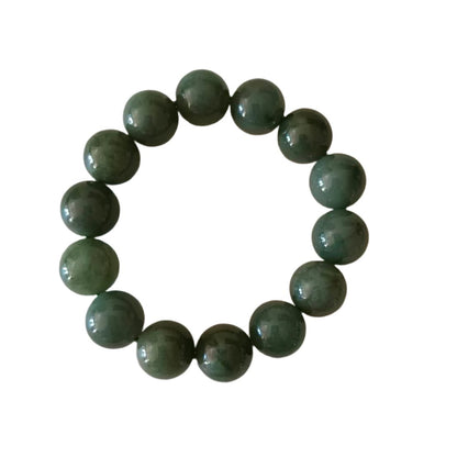 #516 Mason-Kay Certified Green Jadeite Jade Bead Bracelet, ~14 mm beads