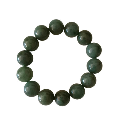 #516 Mason-Kay Certified Green Jadeite Jade Bead Bracelet, ~14 mm beads