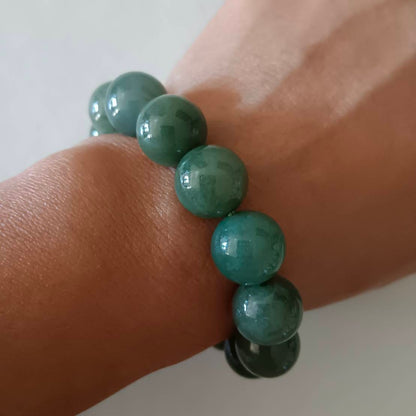 #516 Mason-Kay Certified Green Jadeite Jade Bead Bracelet, ~14 mm beads