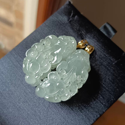 #943 Semi-Transparent Type A Burmese Jadeite, Pixiu Pendant with 18K Yellow Gold Bail