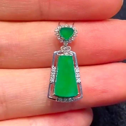 PO4 Type A Imperial Green Burmese Jadeite Wu-Shi Pendant with 18K White Gold and Natural Diamonds