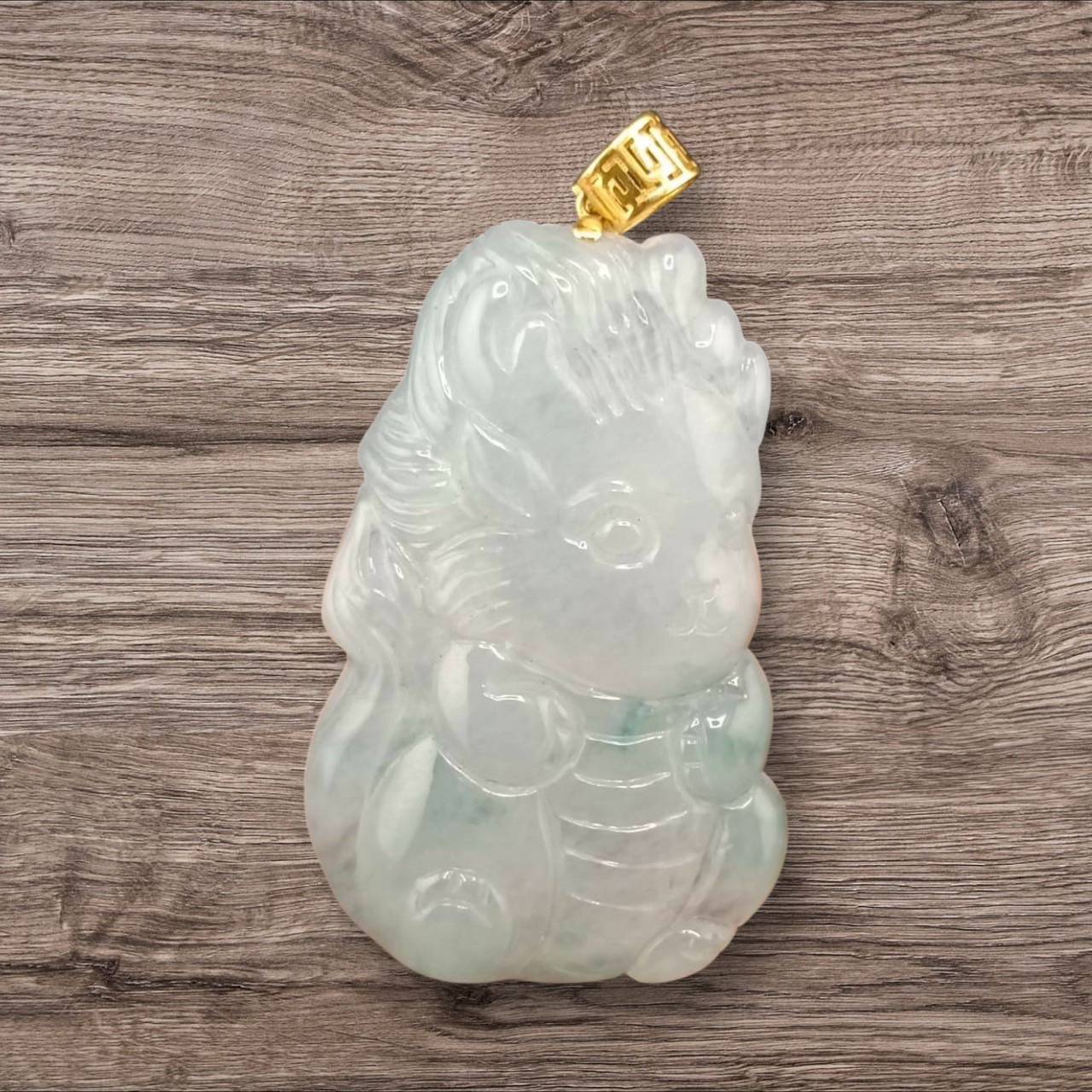 #911 Type A Natural Translucent White Burmese Jadeite with Floating Green, Dragon Baby Pendant
