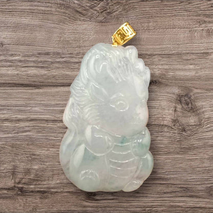 #911 Type A Natural Translucent White Burmese Jadeite with Floating Green, Dragon Baby Pendant