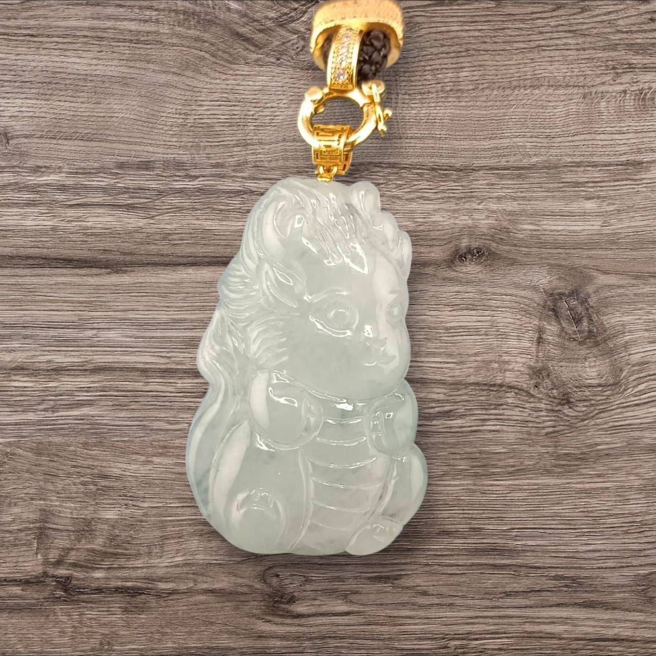 #911 Type A Natural Translucent White Burmese Jadeite with Floating Green, Dragon Baby Pendant