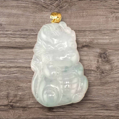 #911 Type A Natural Translucent White Burmese Jadeite with Floating Green, Dragon Baby Pendant