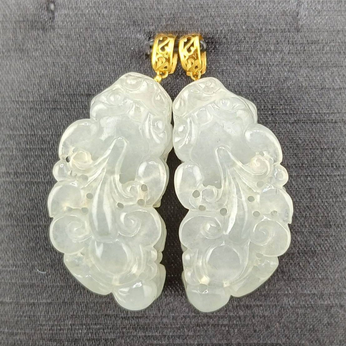 #943 Semi-Transparent Type A Burmese Jadeite, Pixiu Pendant with 18K Yellow Gold Bail