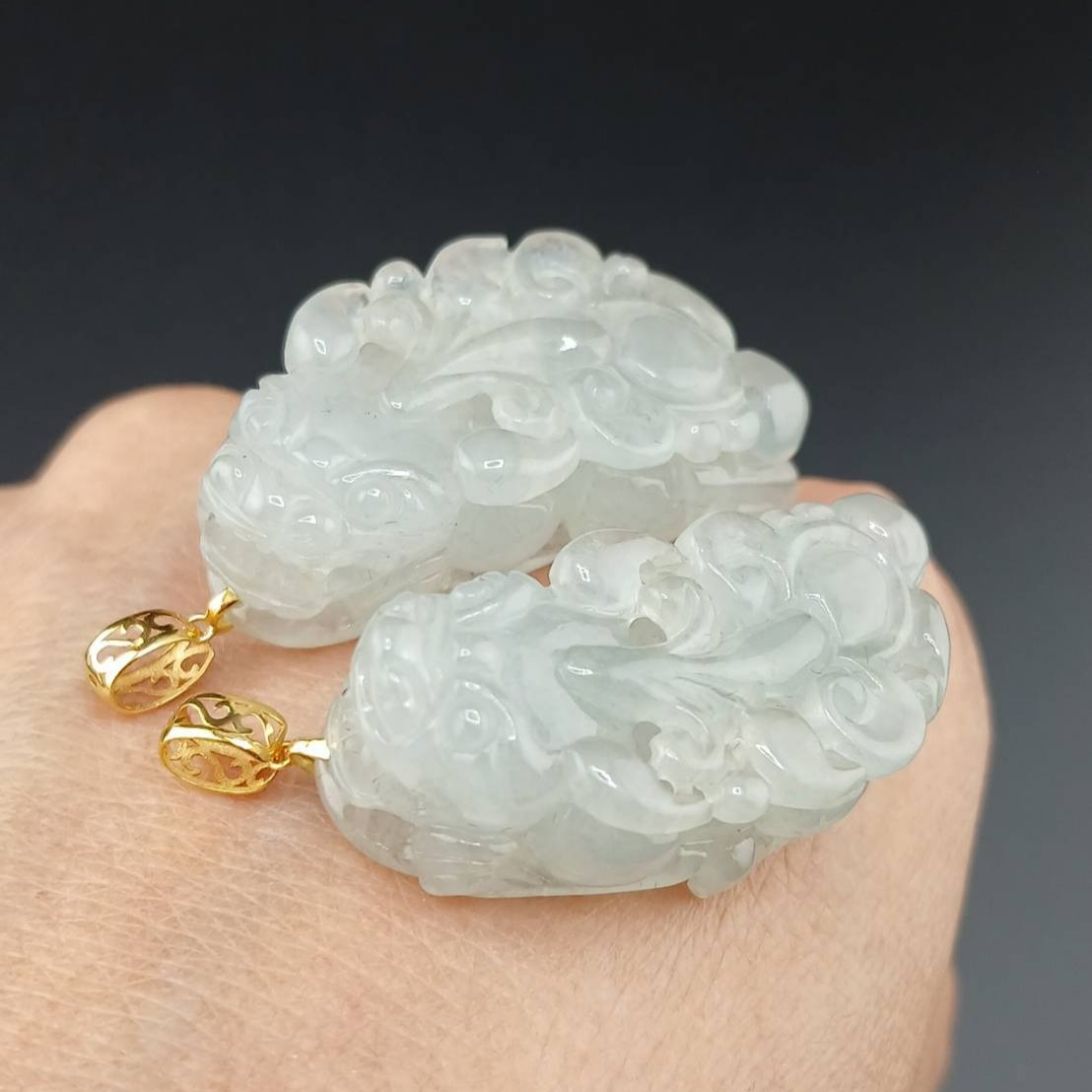 #943 Semi-Transparent Type A Burmese Jadeite, Pixiu Pendant with 18K Yellow Gold Bail