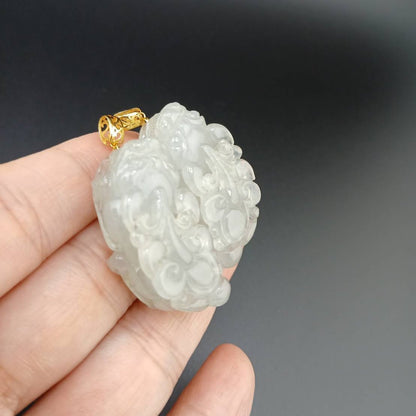 #943 Semi-Transparent Type A Burmese Jadeite, Pixiu Pendant with 18K Yellow Gold Bail