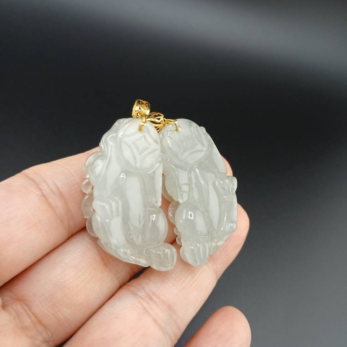 #943 Semi-Transparent Type A Burmese Jadeite, Pixiu Pendant with 18K Yellow Gold Bail
