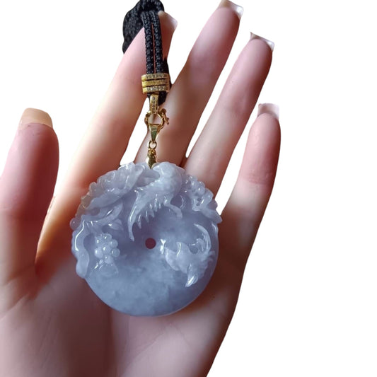 #532 Natural Lavender Burmese Jadeite, Birds and Flowers Pendant