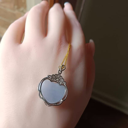 #729, #730, & #732 Exquisite Burma Jadeite Jade Heart-Shaped Pendant Necklace, Sterling Silver