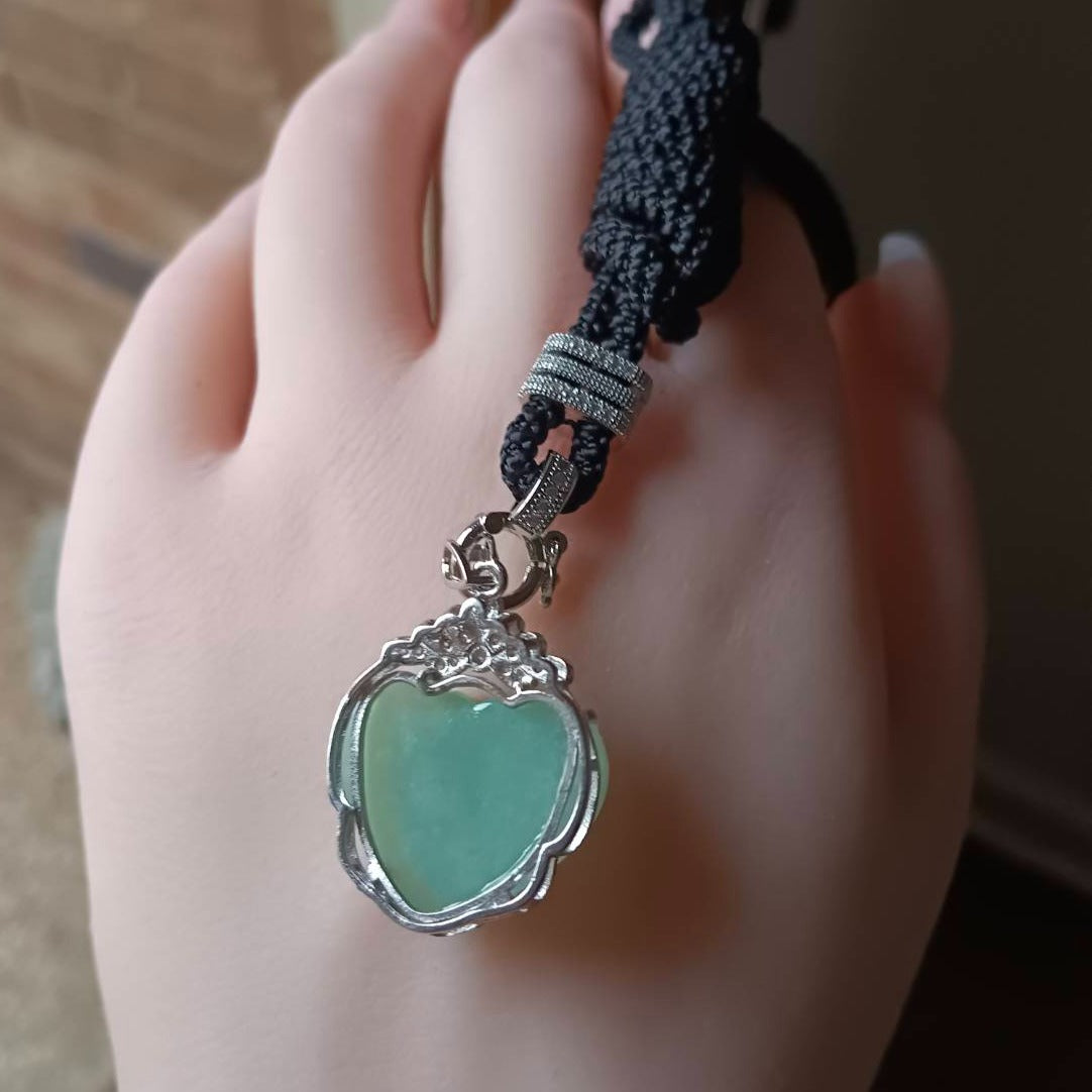 #729, #730, & #732 Exquisite Burma Jadeite Jade Heart-Shaped Pendant Necklace, Sterling Silver