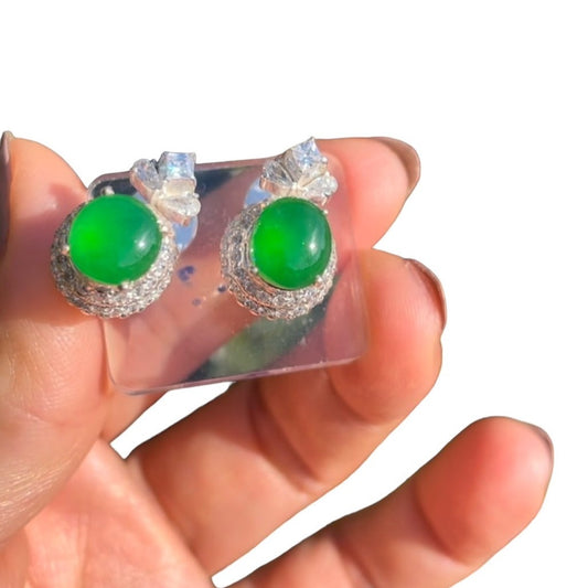 #127 GIA-Certified Icy Translucent Imperial Green Burma Jadeite Cabochons for Custom Earrings