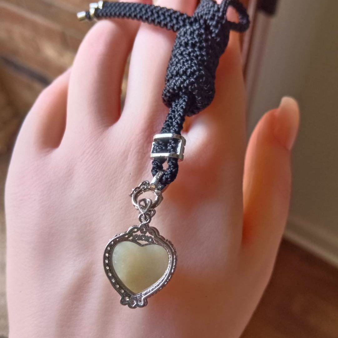 #729, #730, & #732 Exquisite Burma Jadeite Jade Heart-Shaped Pendant Necklace, Sterling Silver