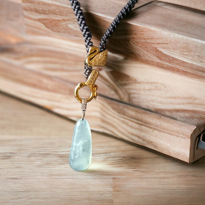 #216 GIA Certified Icy Blue Translucent Burma Jadeite Jade Enlightenment Pendant with 18K White Gold Bail