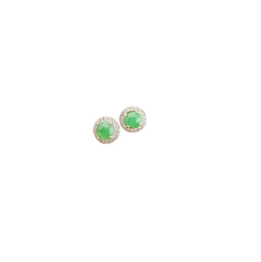 [Little Jade Pavilion] #965 Green Natural Jadeite, Sterling Silver 925 Elegant Circular Earrings with Vibrant Green Stone 💚