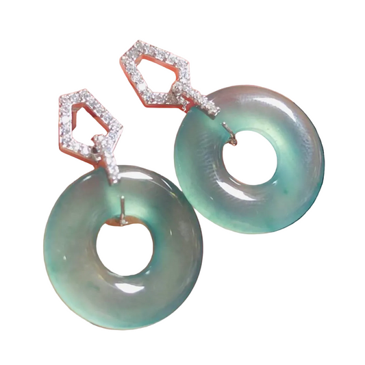 [Little Jade Pavilion] #967 Type A Natural Jadeite, Sterling Silver 925 CZ Donut Earrings 🍩