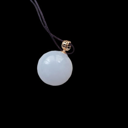 [Little Jade Pavilion] #879 Translucent White Burma Jadeite Bead Pendant, 13 mm