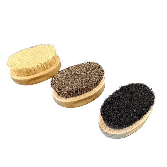 #1032 Green Sandalwood Oval Boar Bristles Brush Set – White, Black & Wild Boar Bristles (3-Piece Set