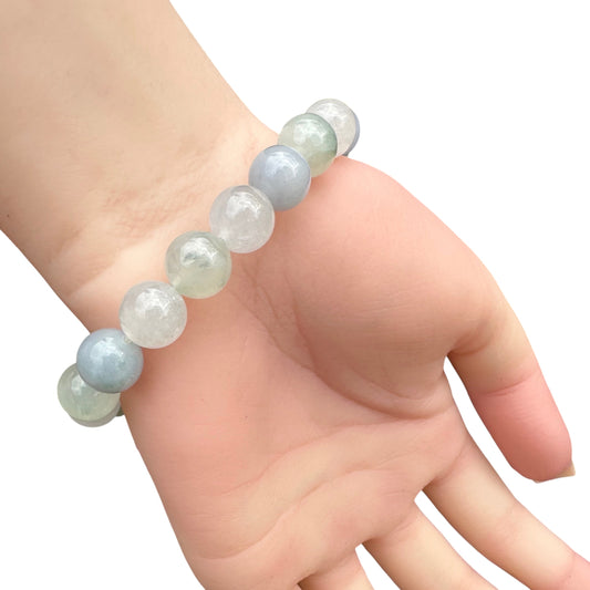 #186 GIA Certified Natural Burma Icy Translucent Morandi-Colors Jadeite Round Bead Bracelet, 10+ mm