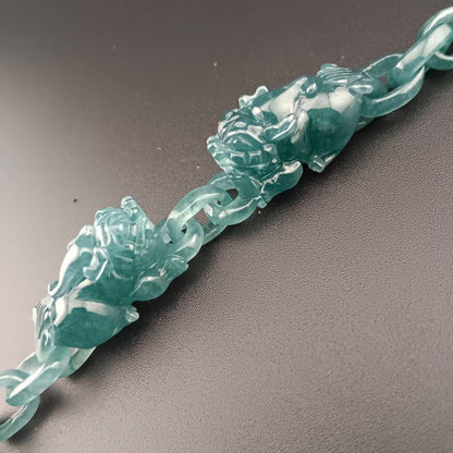 #1052 Double Pixiu Guatemala Jadeite Inter-Linked Bracelet