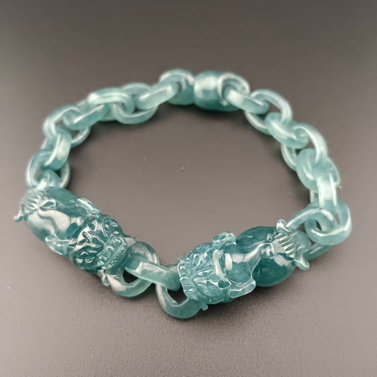 #1052 Double Pixiu Guatemala Jadeite Inter-Linked Bracelet