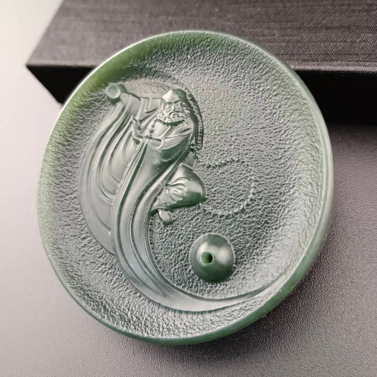 #1055 Hetian Jade Incense Holder, Bodhidharma in Stillness