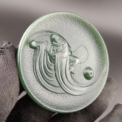 #1055 Hetian Jade Incense Holder, Bodhidharma in Stillness