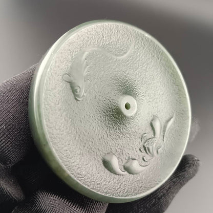 #1056  Natural Hetian Nephrite, Lotus & Koi Harmony Incense Holder