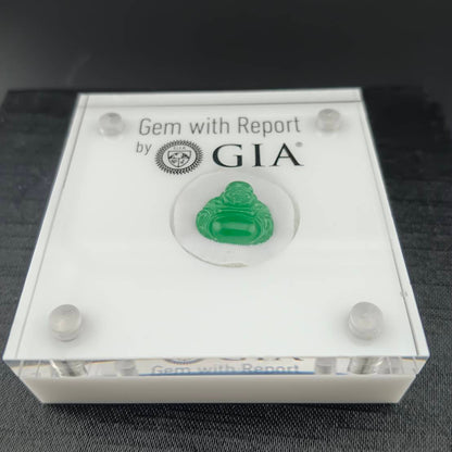 #1076 GIA Certified Type A Translucent Imperial Green Jadeite, Happy Buddha Cabochon