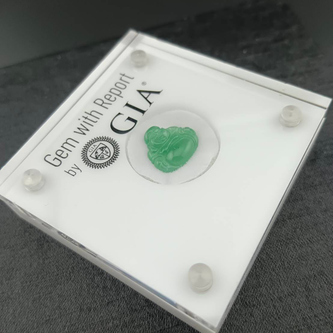 #1076 GIA Certified Type A Translucent Imperial Green Jadeite, Happy Buddha Cabochon