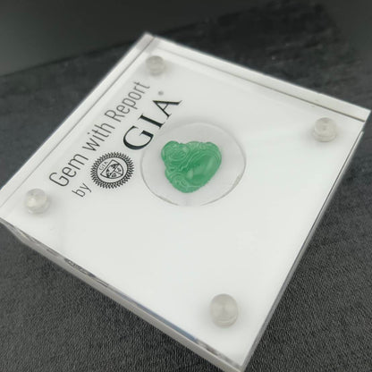 #1076 GIA Certified Type A Translucent Imperial Green Jadeite, Happy Buddha Cabochon