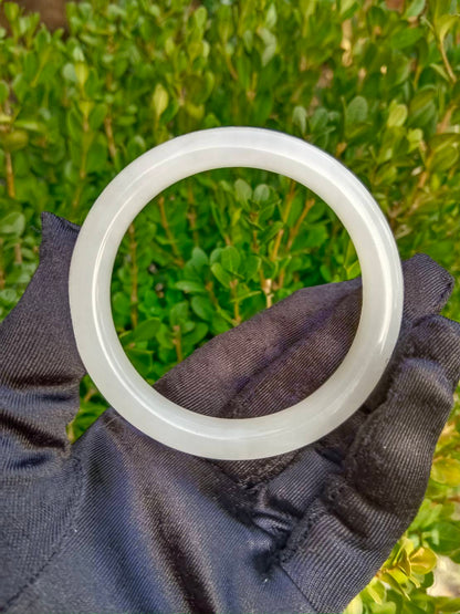 #1100 AGL Natural White Nephrite Jade Bangle Bracelet