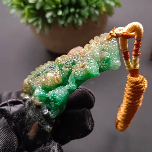 #1193 Tri-Color Burmese Jadeite Pendant – “Fishes Battling the Current”