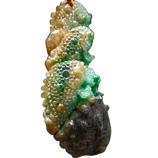 #1193 Tri-Color Burmese Jadeite Pendant – “Fishes Battling the Current”