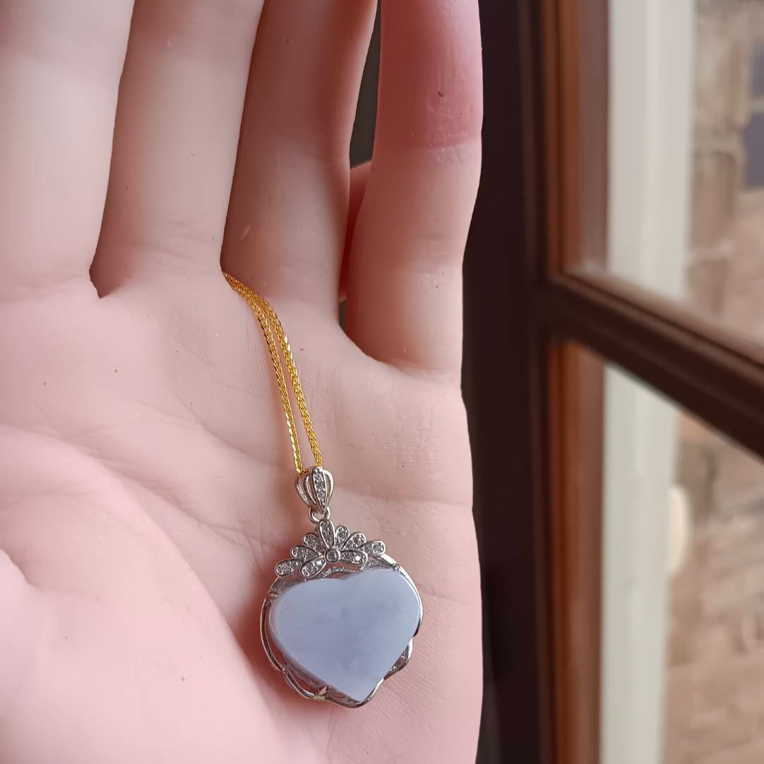 #729, #730, & #732 Exquisite Burma Jadeite Jade Heart-Shaped Pendant Necklace, Sterling Silver