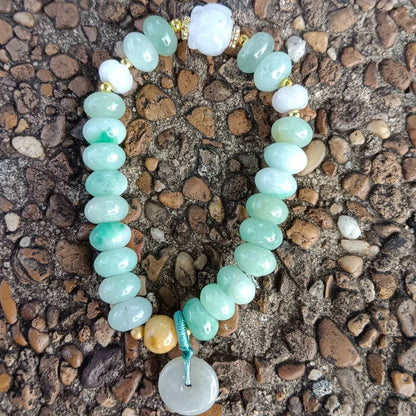 #97 Mason-Kay Certified Greenish Designer Jadeite Jade Bead Bracelet, 7.7~9.2 mm
