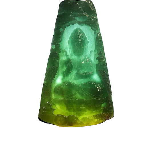 #156 GIA Certified Natural Green Jadeite Landscape Guanyin Pendant