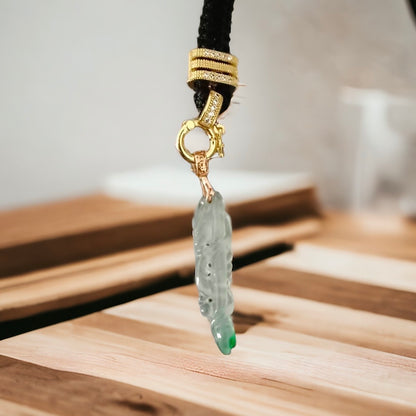 #117 GIA-certified Semi-Transparent Burma Jadeite Jade Dragon Pen Pendant with a splash of imperial green