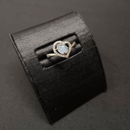 [Little Jade Pavilion] #978 Natural White Jadeite, Sterling Silver 925 CZ Setting, Heart-Shape Ring 💙