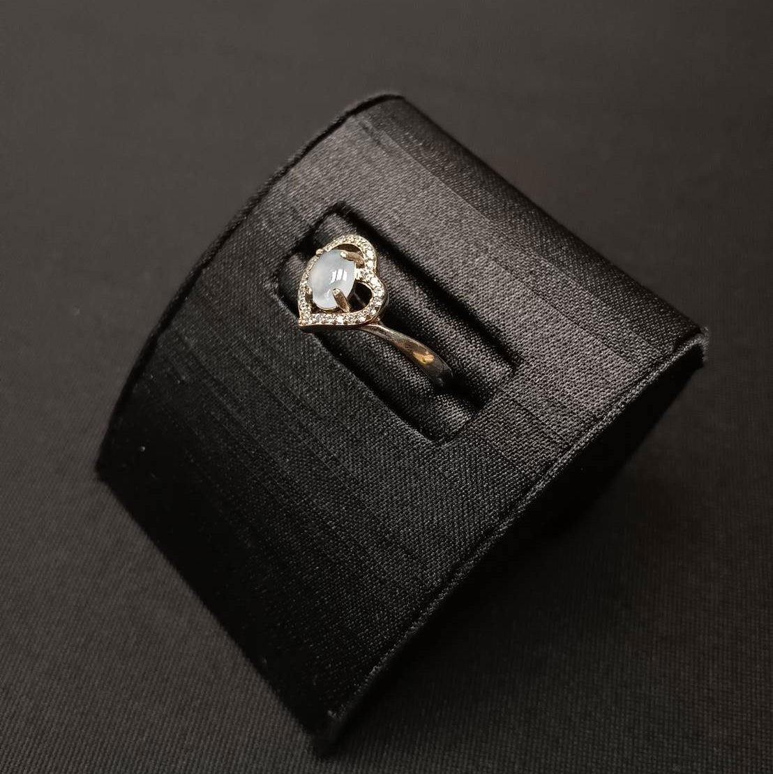 [Little Jade Pavilion] #978 Natural White Jadeite, Sterling Silver 925 CZ Setting, Heart-Shape Ring 💙